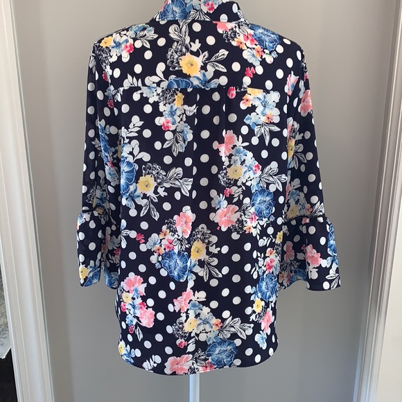 Cato Navy Blue Polka Dot Floral Blouse Top M L - Picture 4 of 6